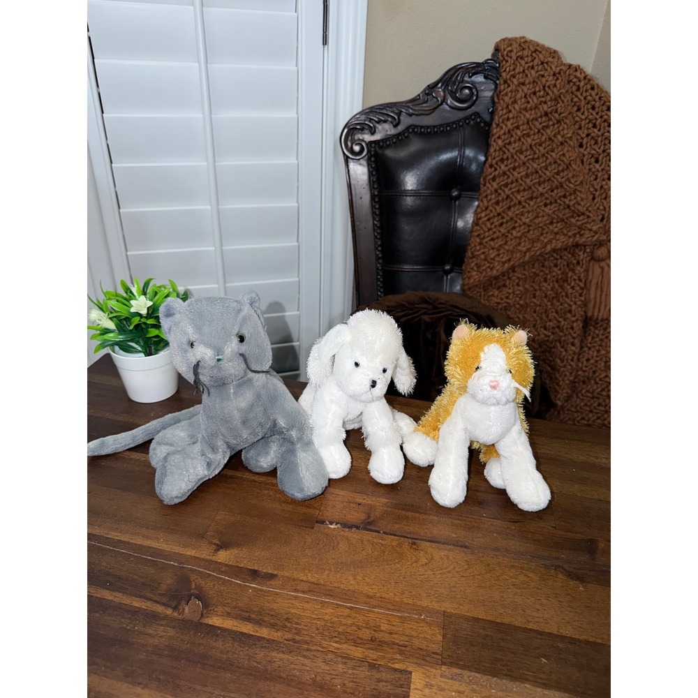 Ganz Webkinz Plush Lot Charcoal Cat Orange Cat White Poodle Stuffed Animals 3pc